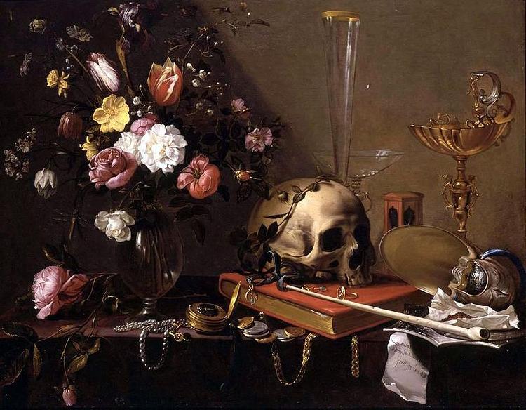  Vanitas - Still Life with Bouquet and Skull